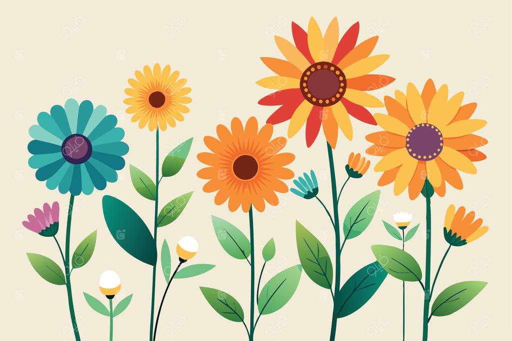 طراحی گل‌های پر زرق و برق و رنگارنگ تابستانی در باغ شکوفا