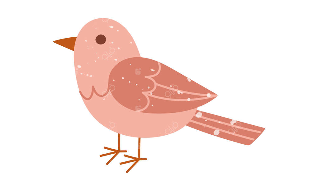 پرنده‌ای در بافت: پرهای صورتی. طراحی ساده و رنگ‌های جذاب. حیوانات در باغ. مناسب برای چاپ، بسته‌بندی، پوسترها، وبلاگ‌ها و پروژه‌های کودکانه یا طبیعت‌گرا با سبکی دل‌نشین.