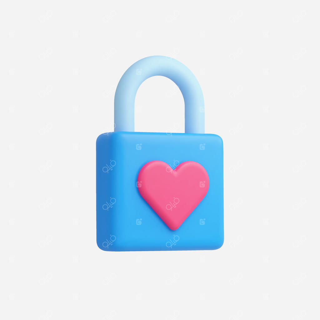 تصویر سه‌بعدی یک قفل آبی با قلب صورتی؛ مناسب برای مفاهیم عشق و امنیت.