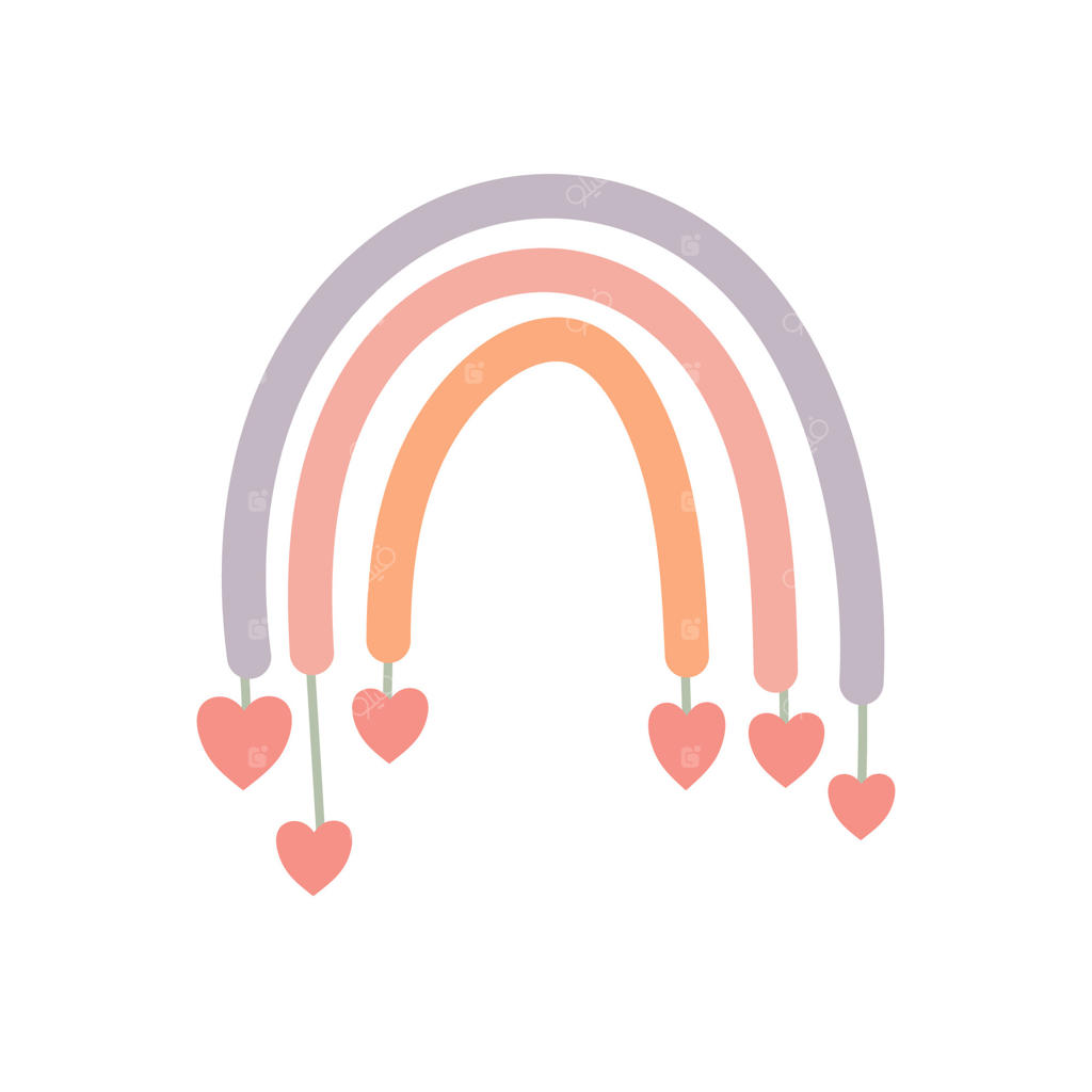 رنگین کمان بامزه با قلب‌های آویزان