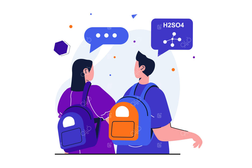 بازگشت به مدرسه: طراحی مدرن بنر وب - بحث شیمی بین همکلاسی‌ها