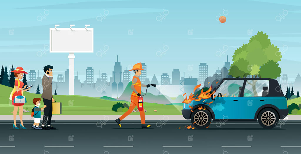 نجات‌دهندگان در حال خاموش کردن آتش سوزی خودروهای خانوادگی هستند