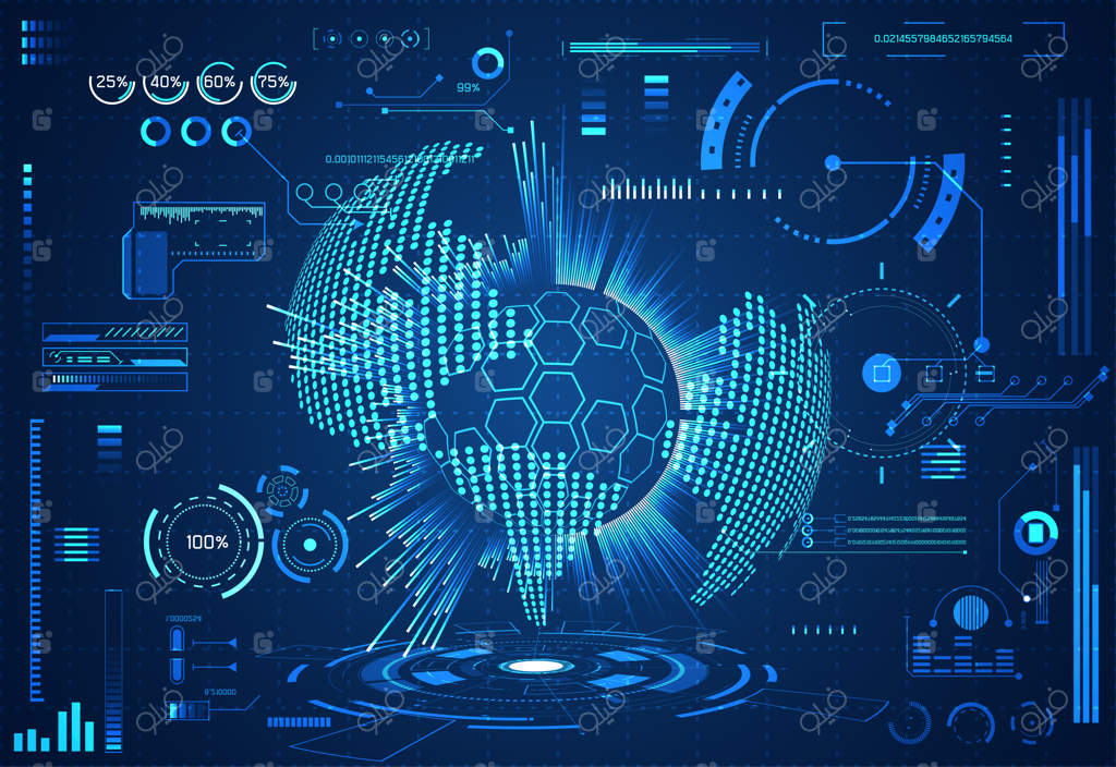 مفهوم آینده‌نگر رابط کاربری فناوری انتزاعی با هولوگرام نقشه جهان