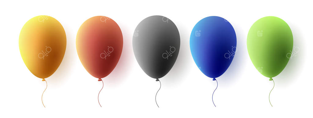 مجموعه‌ای از بادکنک‌های رنگی به سبک کارتونی سه‌بعدی، ایزوله شده