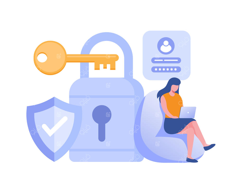 مفهوم امنیت داده‌ها با تصویرسازی ورود امن و نماد کلید
