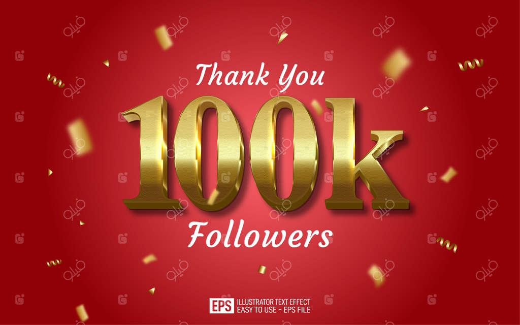 تشکر از ۱۰۰ هزار دنبال‌کننده - متن قابل ویرایش