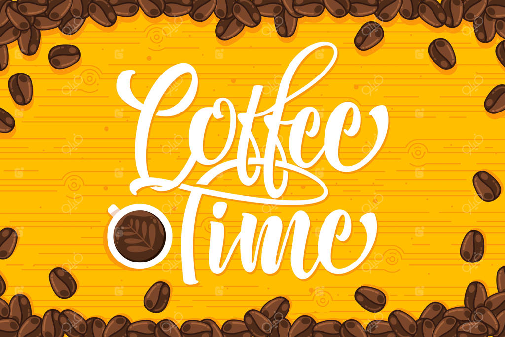 پس‌زمینه دانه‌های قهوه زرد همراه با نوشته‌ها