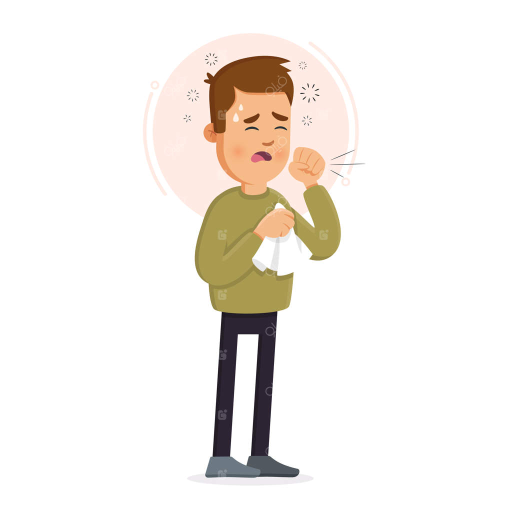 مردی در دستش سرفه می‌کند