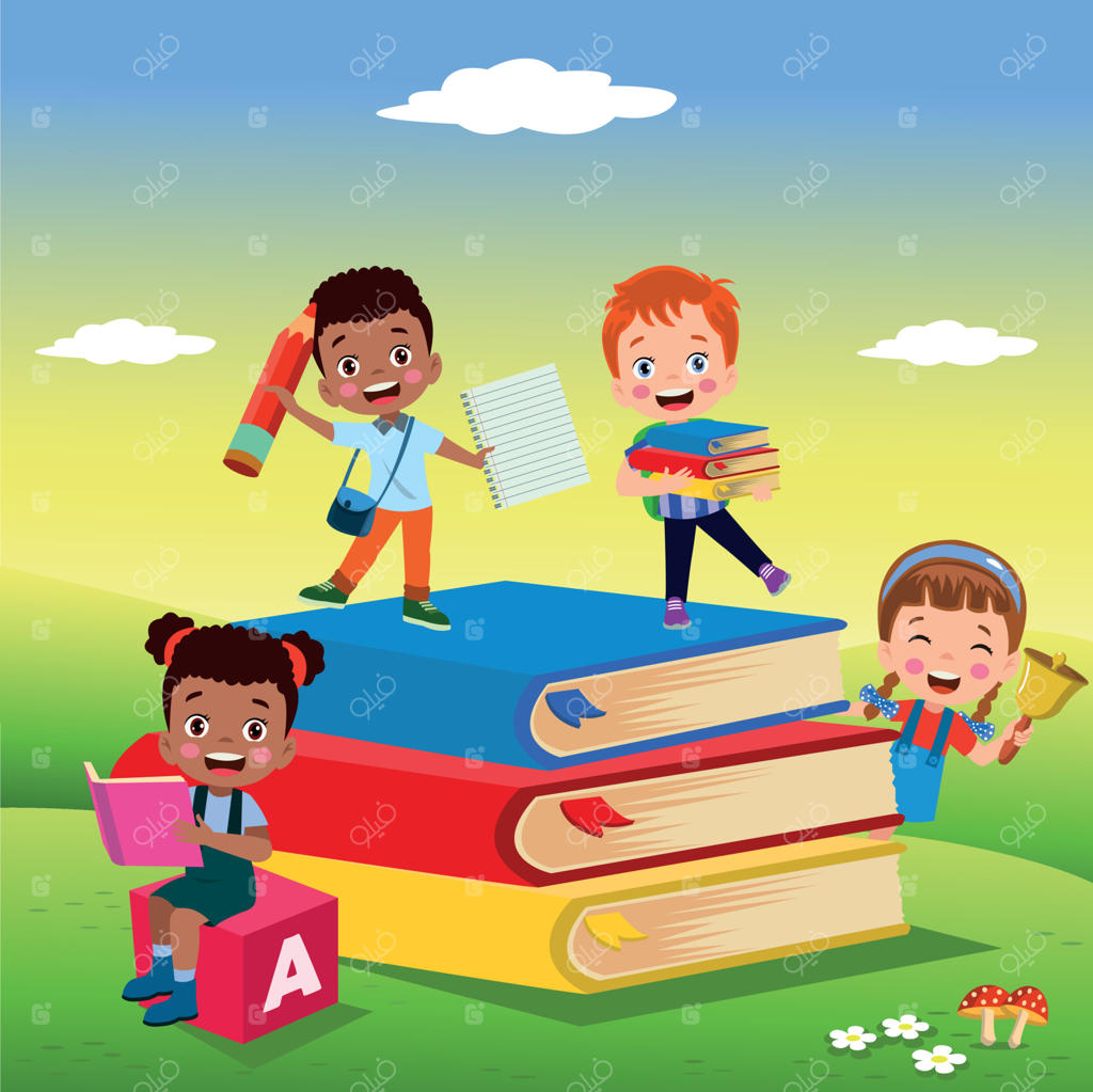 طبیعت و فضای باز با کتاب‌ها و مکعب‌های حروف برای کودکان عزیز