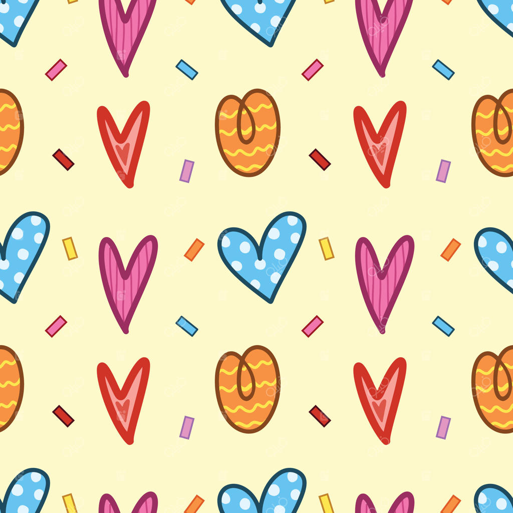 طرح زمینه بی‌پایان قلب‌های رنگارنگ دست‌کشیده برای کاغذ دیواری، کادوپیچی، ولنتاین و عشق