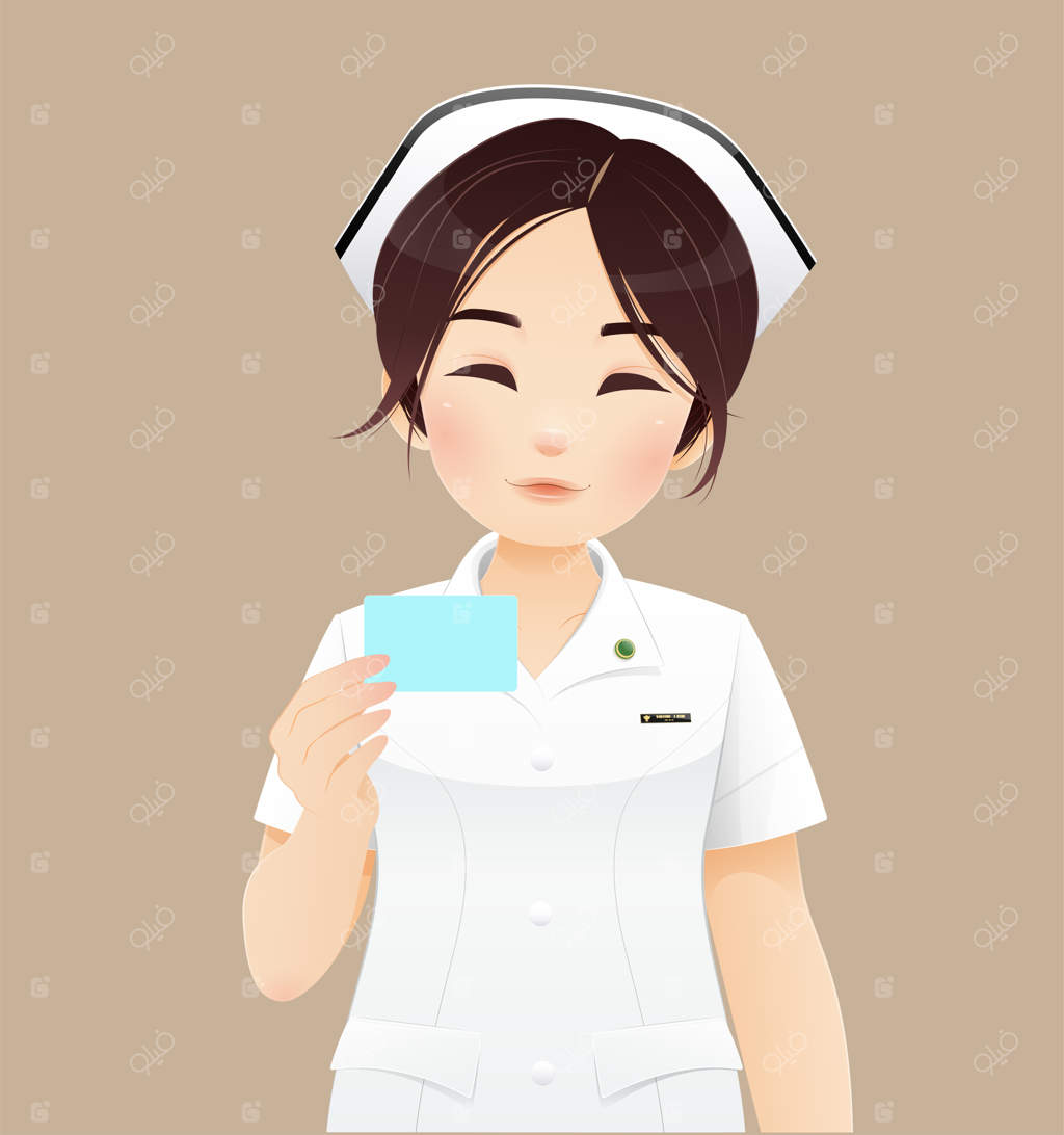 پرستار با کارت شناسایی - طراحی وکتور شخصیت با پس‌زمینه قهوه‌ای