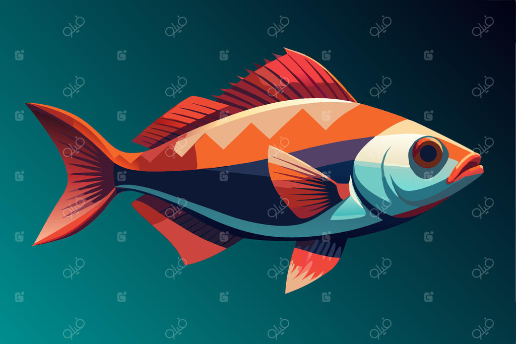 تصویری از یک ماهی با ترکیب رنگی قرمز، نارنجی و آبی