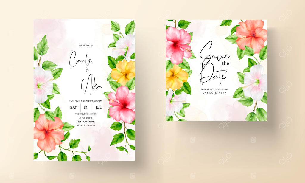 قالب کارت دعوت عروسی با طرح گل‌های زیبای تابستانی