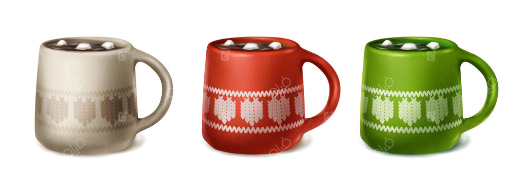 آیکون وکتور به سبک کارتونی: فنجان کاکائو، هات چاکلت با نی و مارشملو. حال و هوای زمستانی.