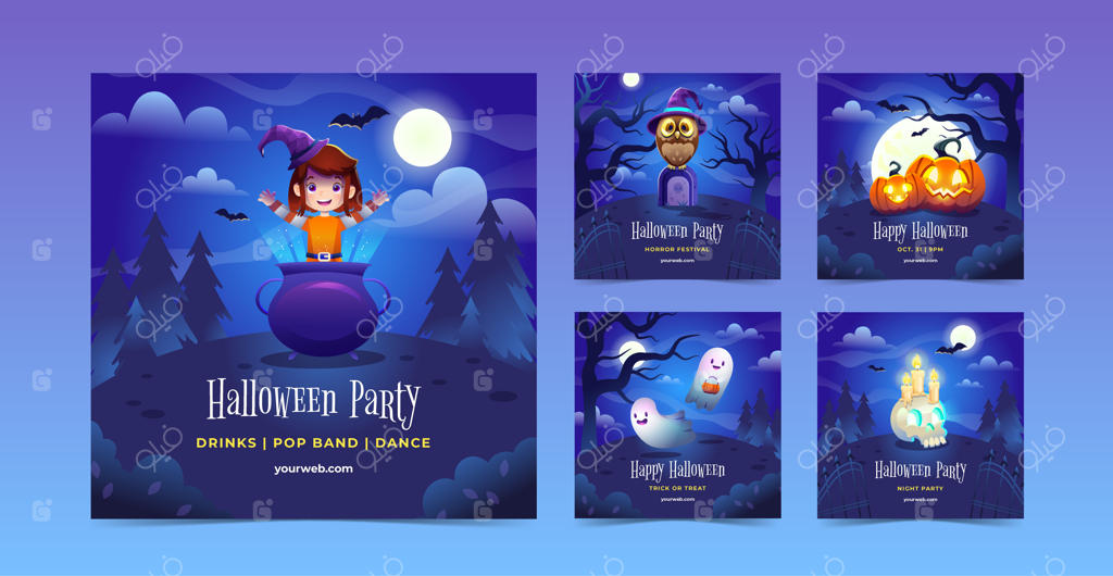 مجموعه پست‌های اینستاگرام هالووین با طراحی گرادیان
