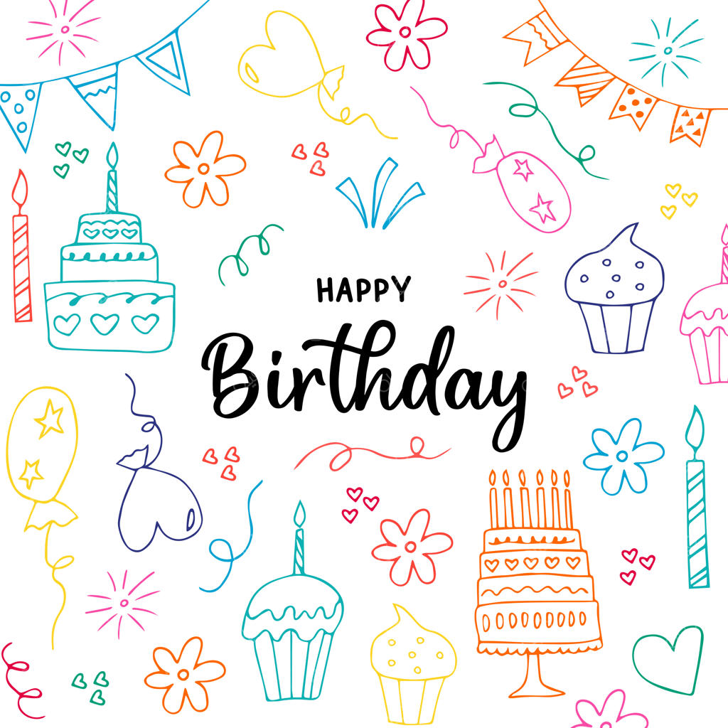 کارت تبریک تولد با طرح‌های دستی المان‌های جشن