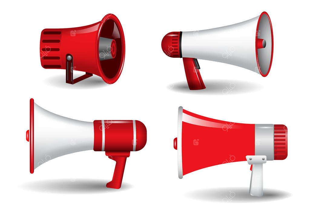 بلندگو زنگ بزرگ قرمز واقعی یا مجموعه بلندگوهای مگافون یا تجهیزات اعتراض