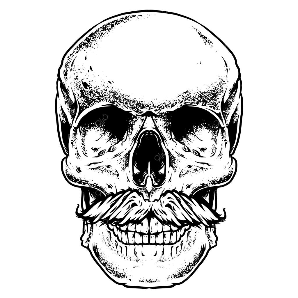 تصویر حکاکی جمجمه با سبیل