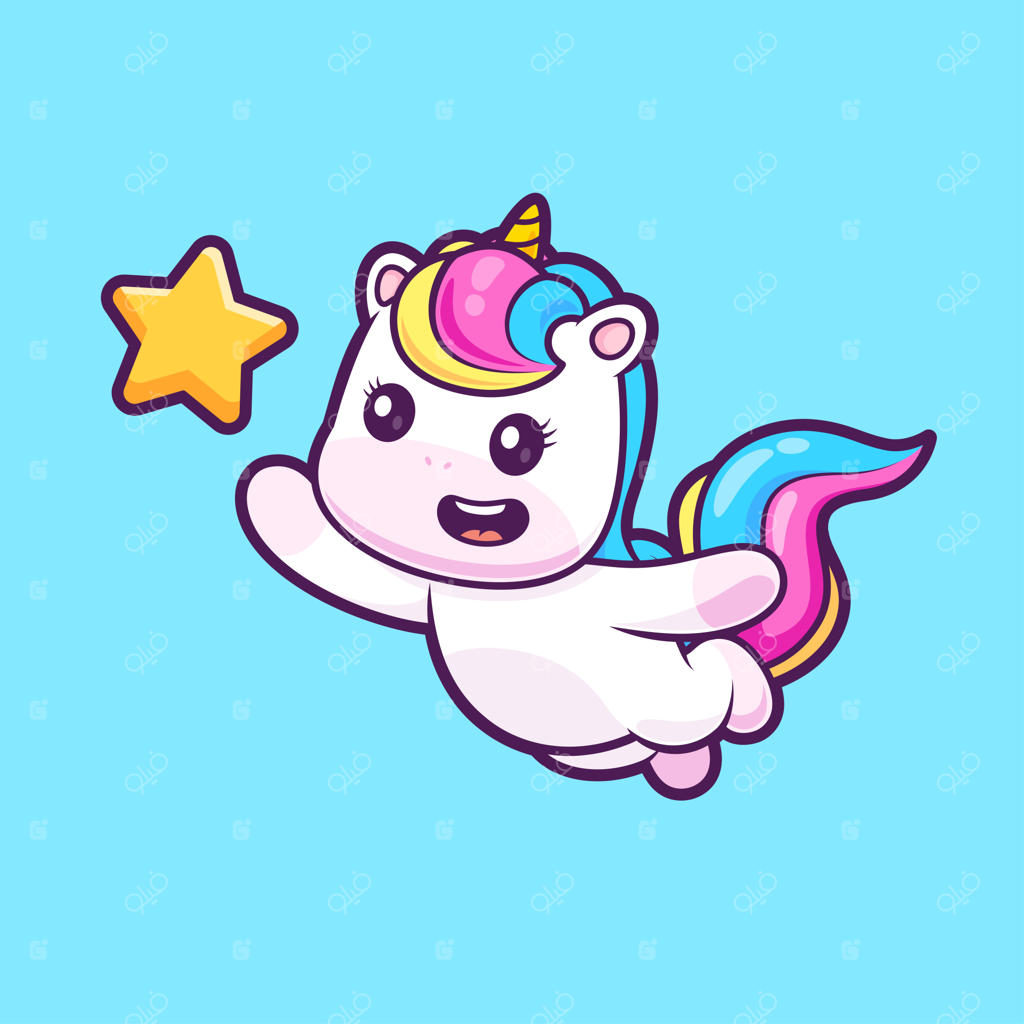 تصویر بامزه یک شاخ در حال گرفتن ستاره - آیکون وکتور تخت و جدا از آیکون‌های علمی حیوانات