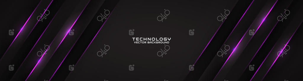 پس‌زمینه تکنو سه‌بعدی سیاه با لایه‌های متداخل در فضایی تیره و خطوط نور بنفش. طراحی گرافیکی مدرن برای بنر، پوستر، کارت یا جلد بروشور