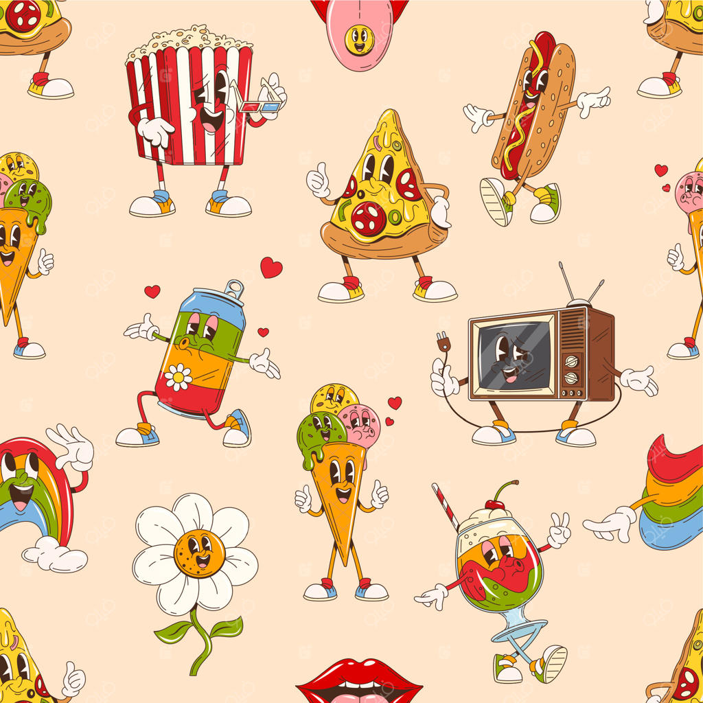 پترن یکپارچه شخصیت‌های بامزه و کارتونی جذاب