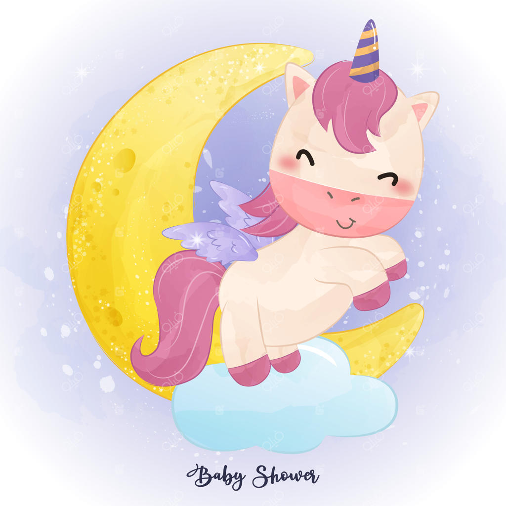 تصویرسازی تک‌شاخ کوچک بامزه با آبرنگ