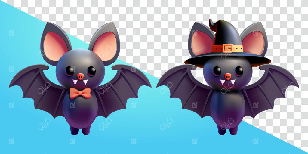 خفاش خون‌آشام بامزه و جادوگر در طراحی سه‌بعدی؛ مناسب برای عناصر طراحی و هالووین