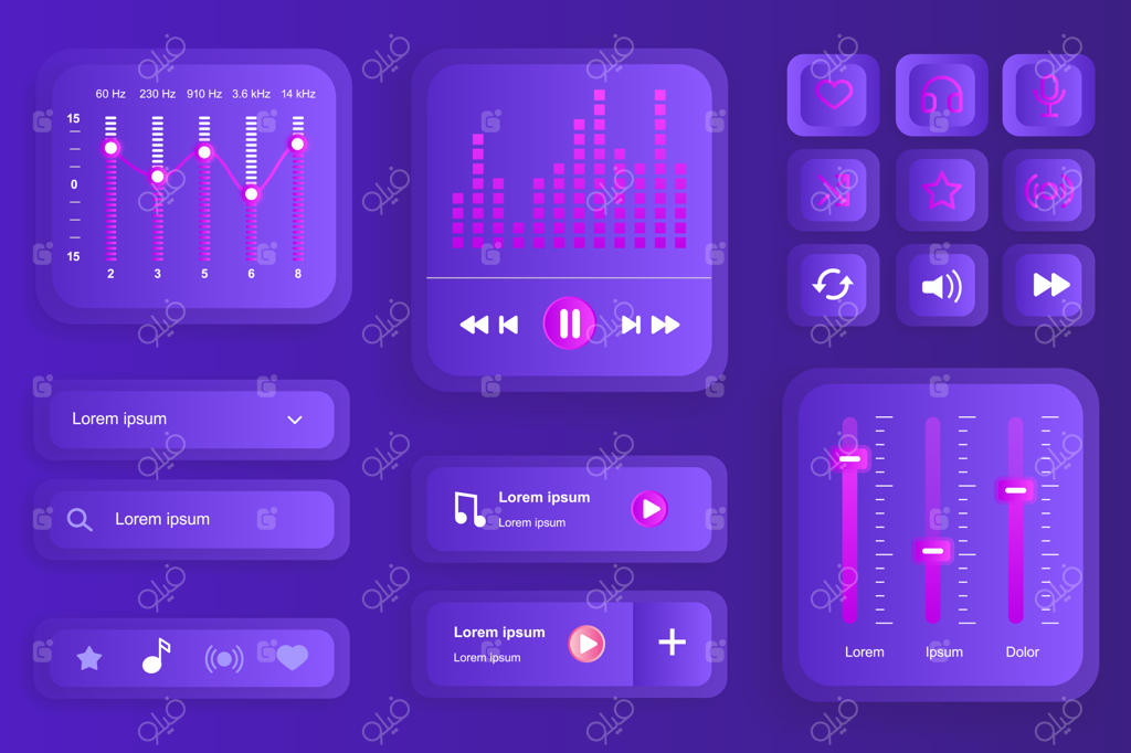 عناصر رابط کاربری برای اپلیکیشن موزیک پلیر موبایل