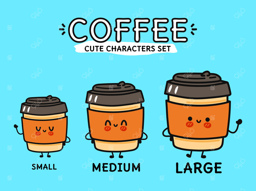 مجموعه‌ای از وکتورهای فنجان نوشیدنی داغ با اندازه‌های مختلف و بخار روی پس‌زمینه آبی