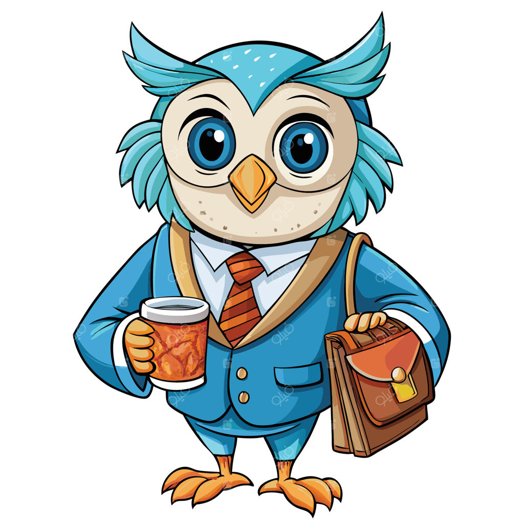 تاجر جغد با قهوه و کیف‌دستی