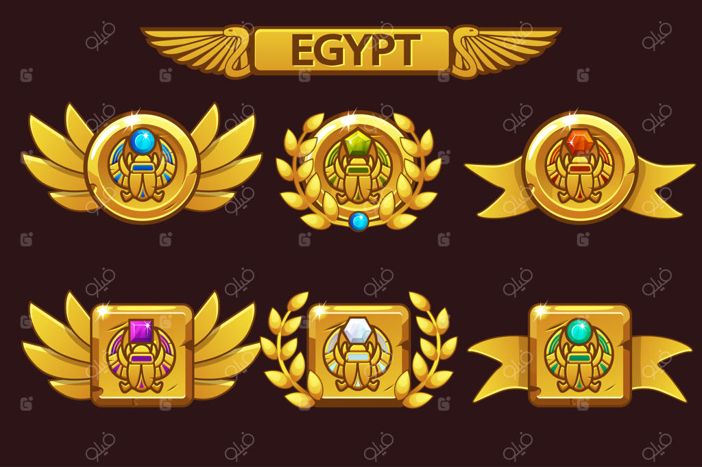 دریافت دستاورد بازی کارتونی: جوایز مصری با نماد سوسک. مناسب برای بازی، رابط کاربری، بنر، اپلیکیشن، اسلات‌ها و توسعه بازی.