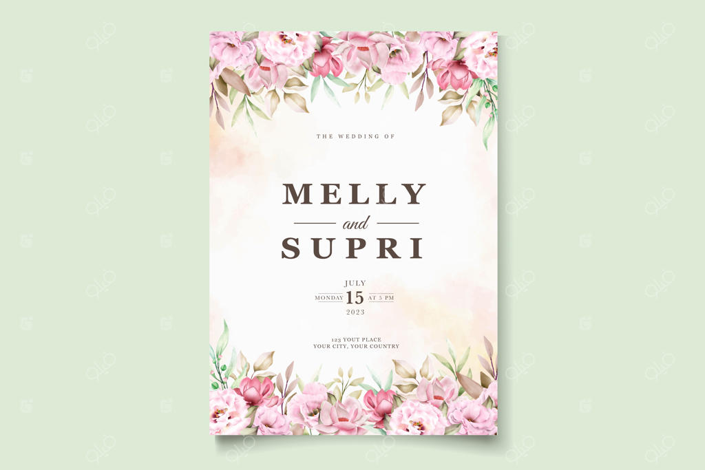 کارت گلدار با طرح آبرنگی صورتی