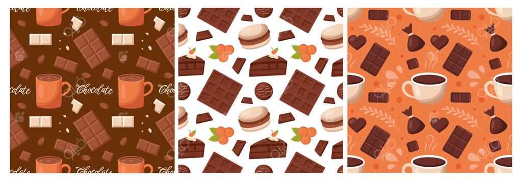 تصویرسازی الگوهای دسرهای شکلاتی و کیک‌های ذوب‌شده با ظاهر کارتونی تخت