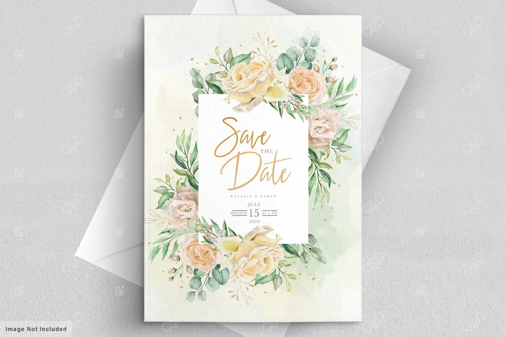 کارت دعوت عروسی با طرح گل‌های آبرنگی