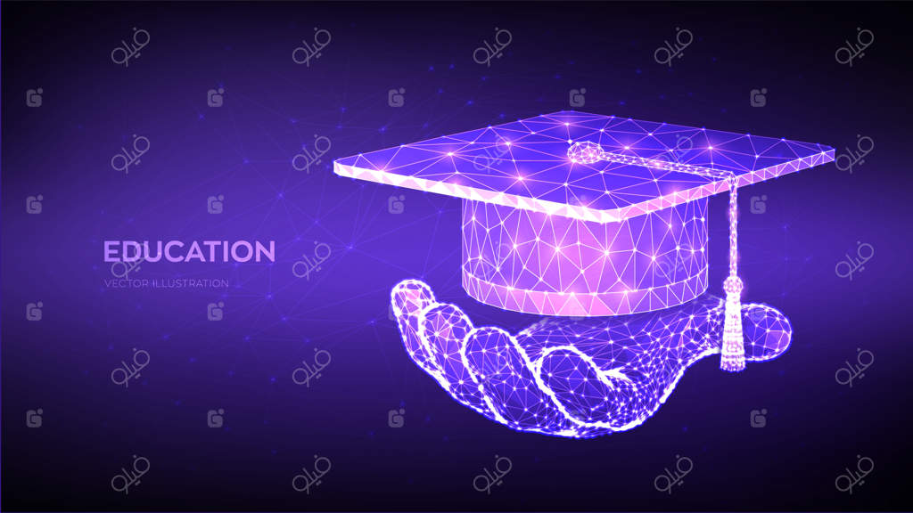 تصویر انتزاعی کلاه فارغ‌التحصیلی با طراحی پلیگونی کم‌جزئیات