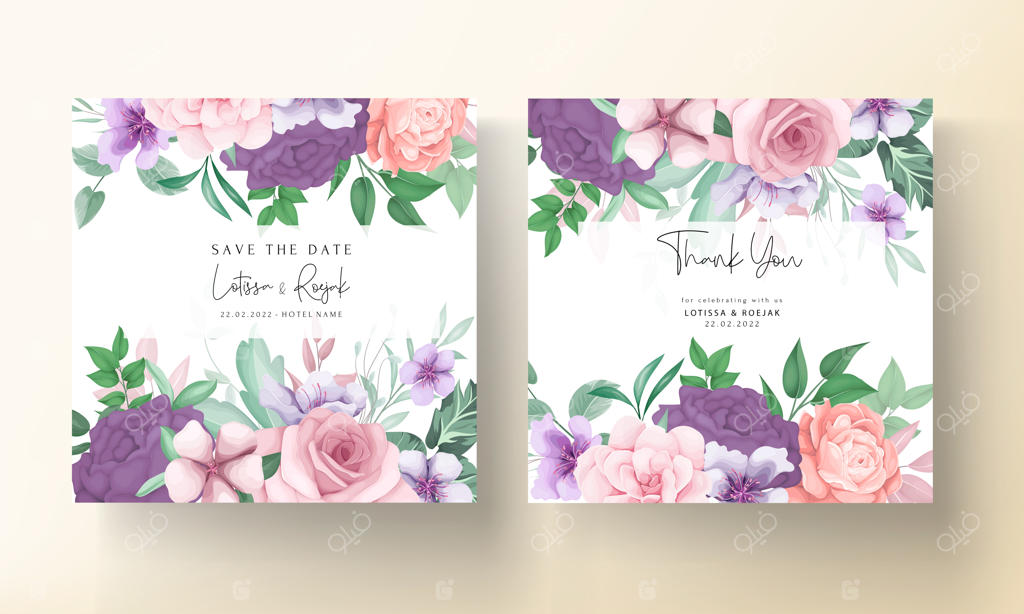 قالب دعوت‌نامه عروسی با طراحی دستی گل‌های زیبا