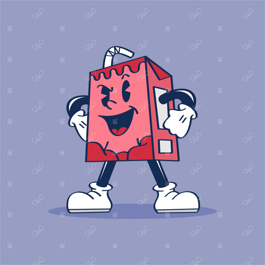 شخصیت کارتونی با جعبه‌ای قرمز که روی آن نوشته شده 'شیر'