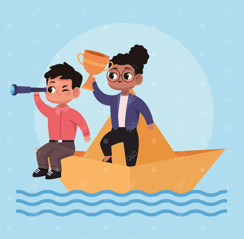 زوج تجاری از نژادهای مختلف در کشتی کاغذی