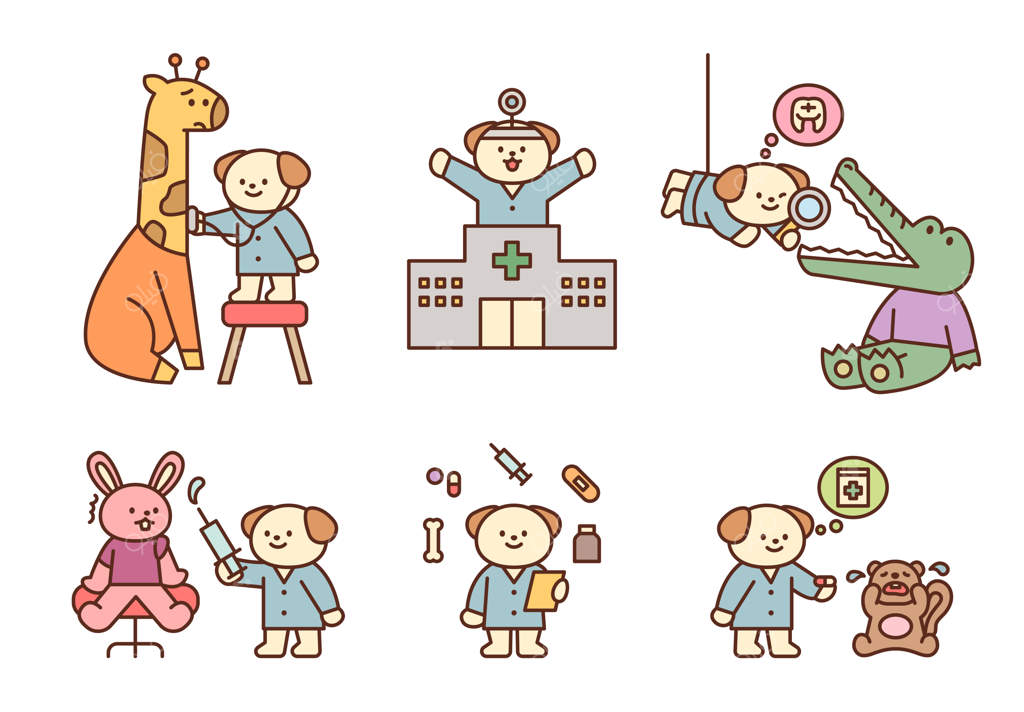 درمان حیوانات گوناگون در بیمارستان با حضور دامپزشک سگ‌ها.