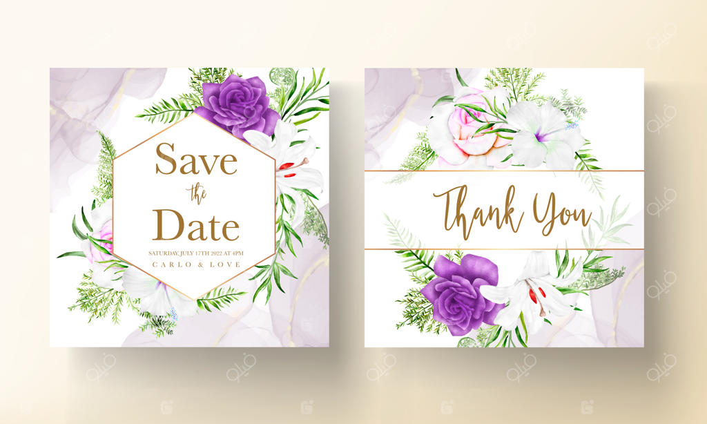 پترن کارت دعوت با طرح گل‌های بنفش زیبا