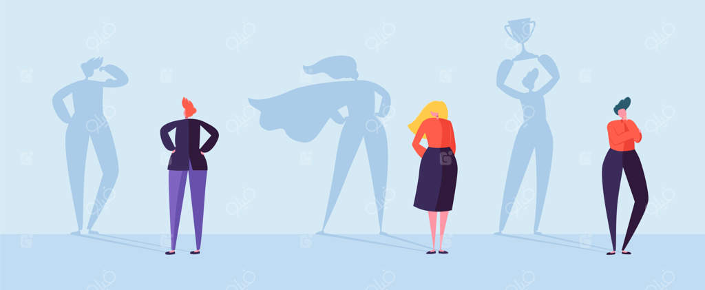 تاجران با سایه‌ی برنده: شخصیت‌های مرد و زن با تصویری از رهبری، موفقیت و انگیزه.