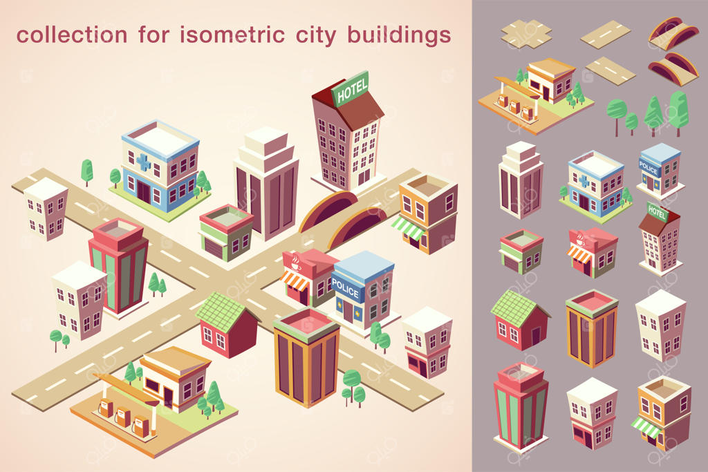 مجموعه ساختمان‌های شهری ایزومتریک