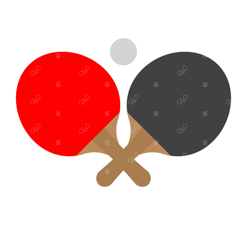 وکتور تخت راکت‌های ضربدری پینگ پنگ و توپ