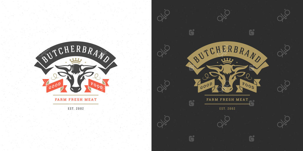 طراحی لوگوی قصابی با تصویر سر گاو مناسب برای نشان مزرعه یا رستوران