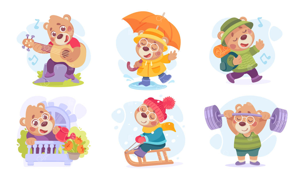 خرس‌های کارتونی جذاب در فعالیت‌های شاد و هیجان‌انگیز شرکت می‌کنند