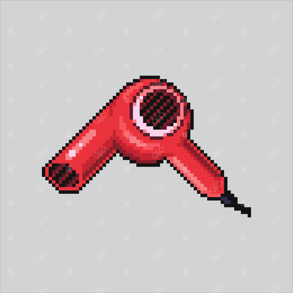 تصویر پیکسل آرت سشوار: سشوار پیکسلی برای بازی‌ها و آیکون‌های وبسایت. به سبک رترو کلاسیک.