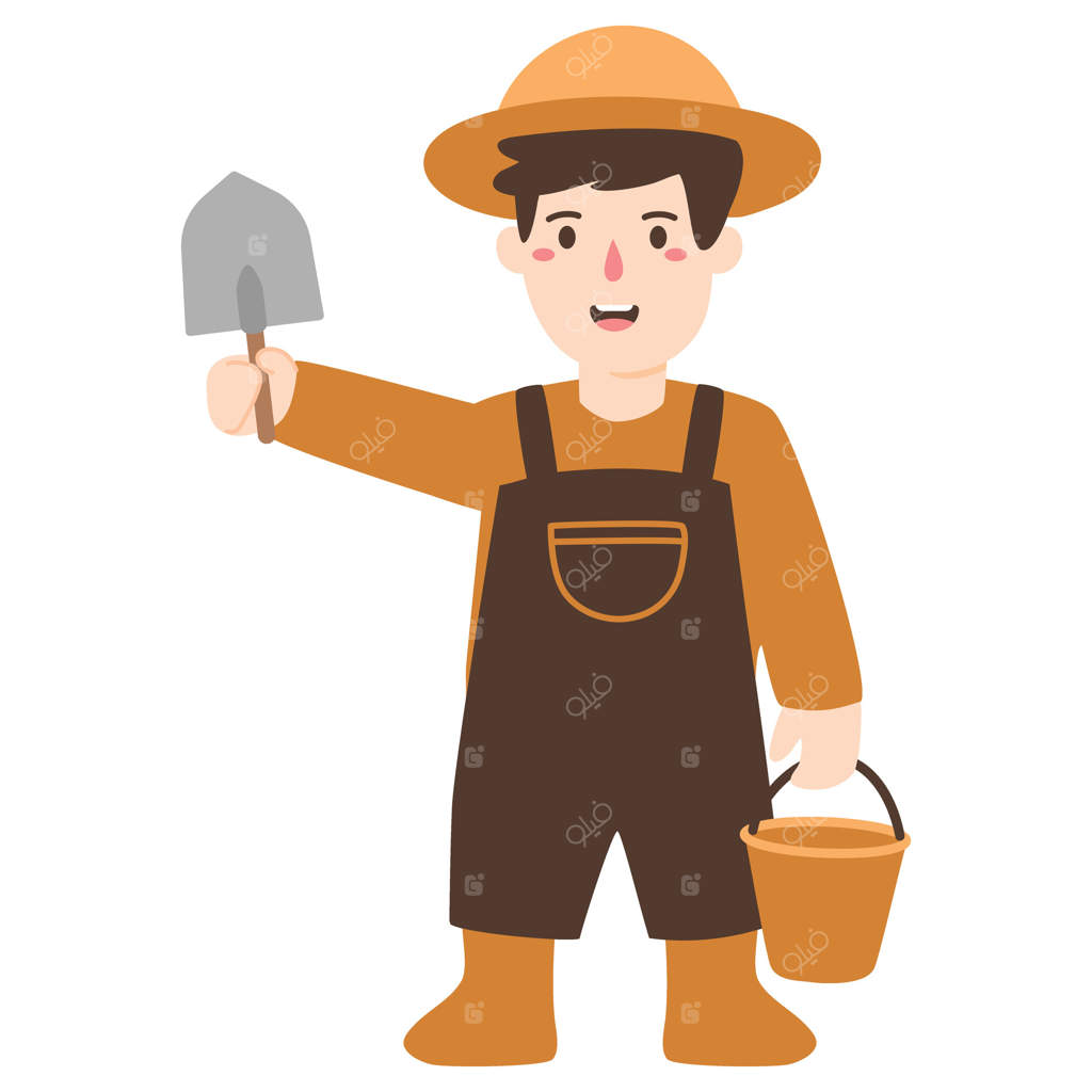 پسر بچه کارتونی با بیل باغبانی - وکتور حرفه‌ای