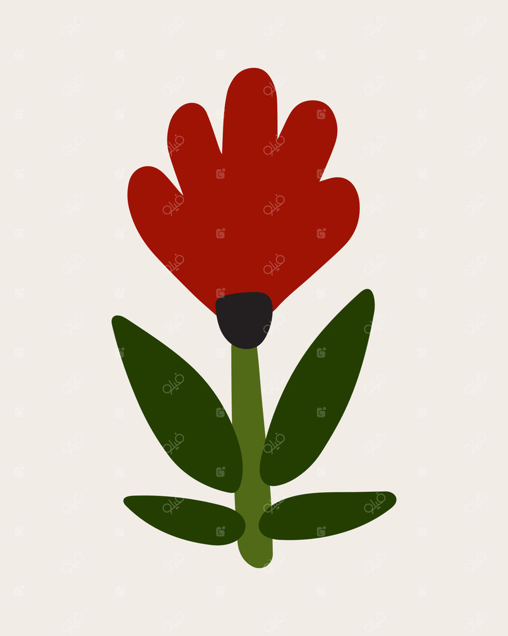 تصویرسازی گل قرمز با طراحی دستی و انتزاعی. آیکون‌های مفهومی گیاه‌شناسی، مناسب برای کارت‌پستال‌ها، هنر دیواری، بنر، پس‌زمینه و غیره. گل نقاشی‌ شده و بامزه.