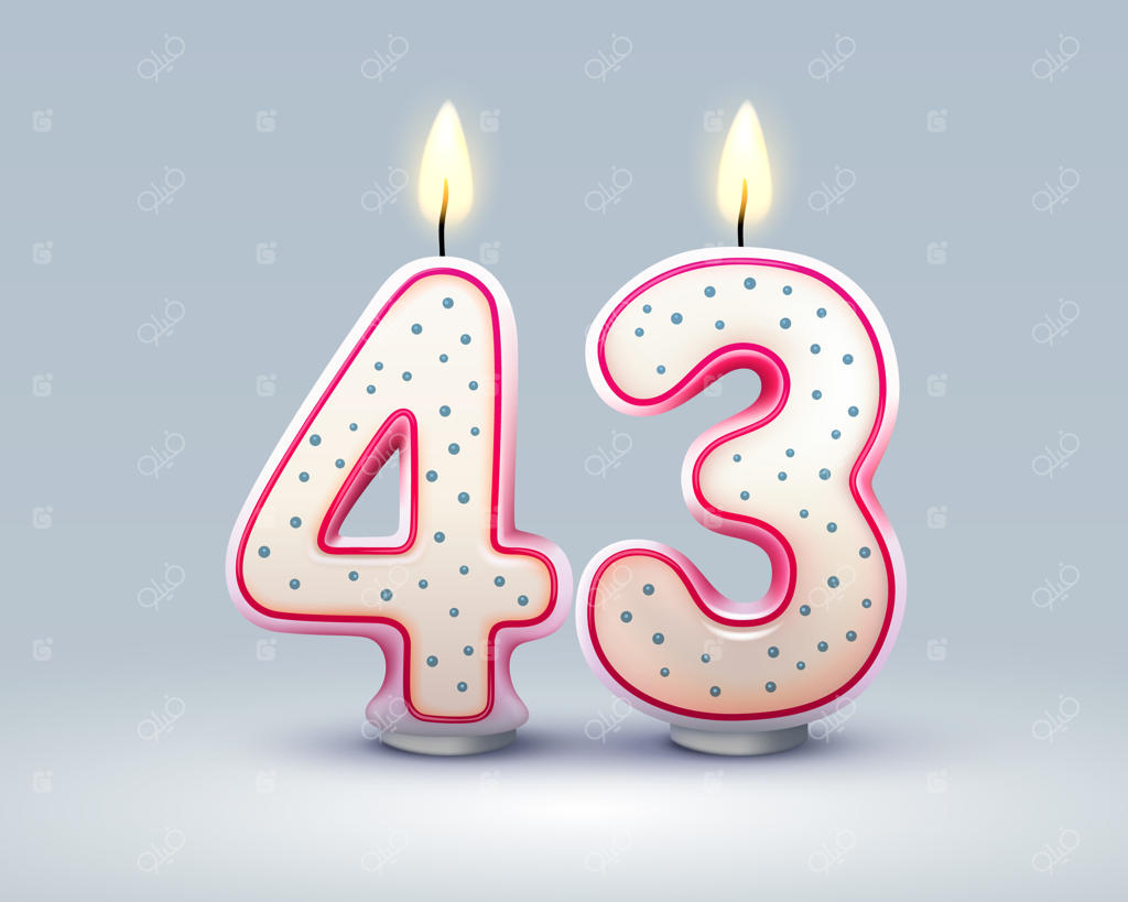 تولدت مبارک! سالگرد 43 سالگی با شمع تولد به شکل اعداد وکتور