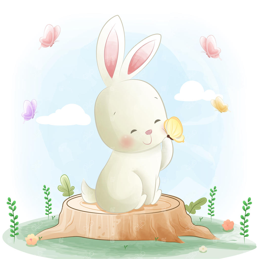 خرگوش بامزه با تصویر گل‌ها و وکتور جذاب